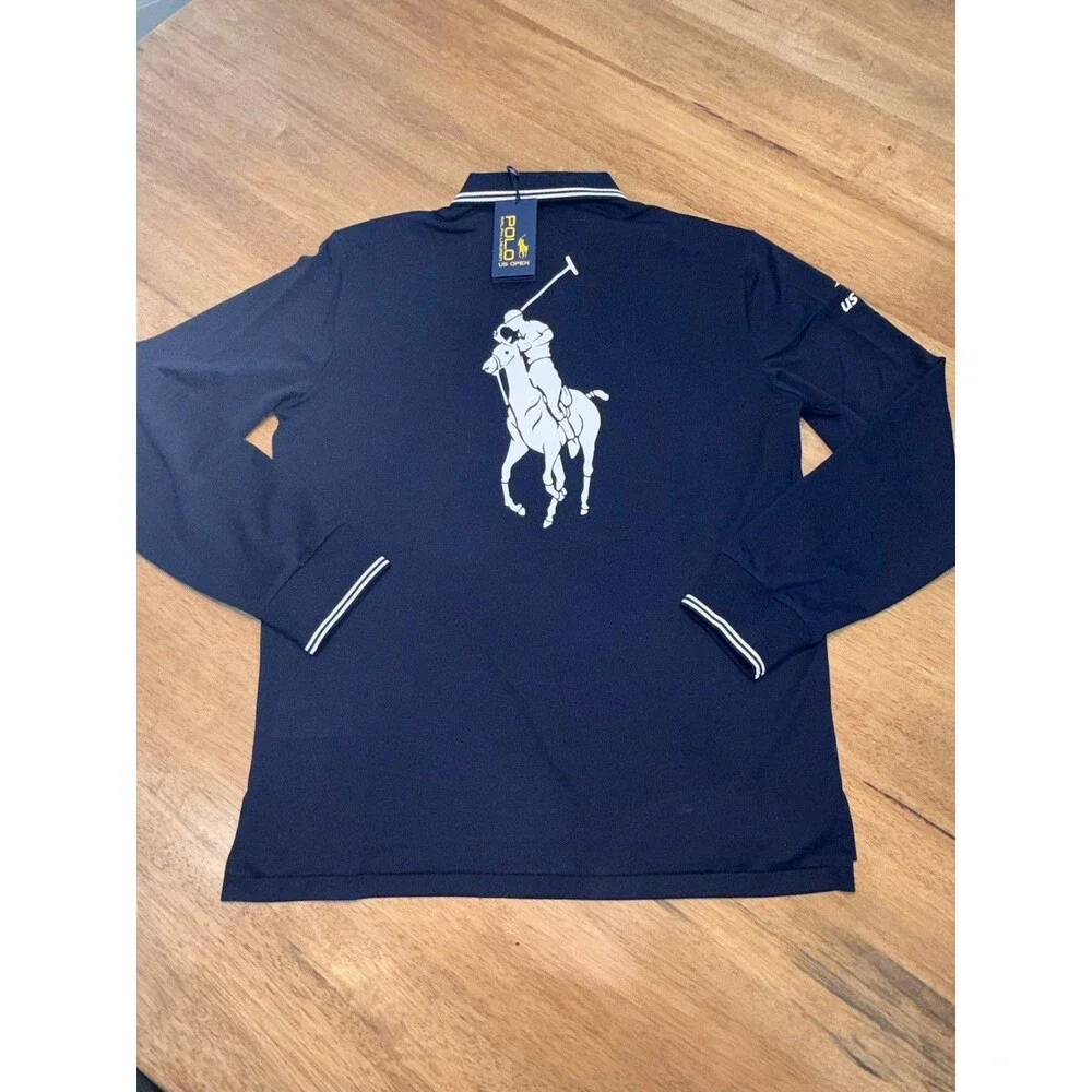 NWT US Open Polo Ralph Lauren Umpire Polo Shirt Long Sleeve Navy Medium Tennis